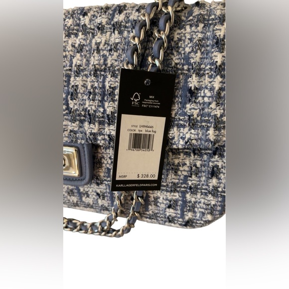 NWT Karl Lagerfeld Blue & White Quilted Shoulder Bag - Picture 3 of 6